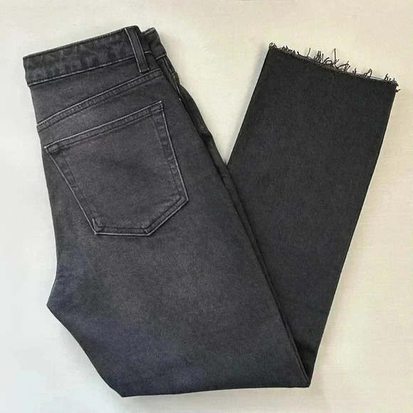 Topshop Straight Leg Jeans High Rise Popper Front Cropped Raw Hem Black Size 26 - Picture 14 of 16